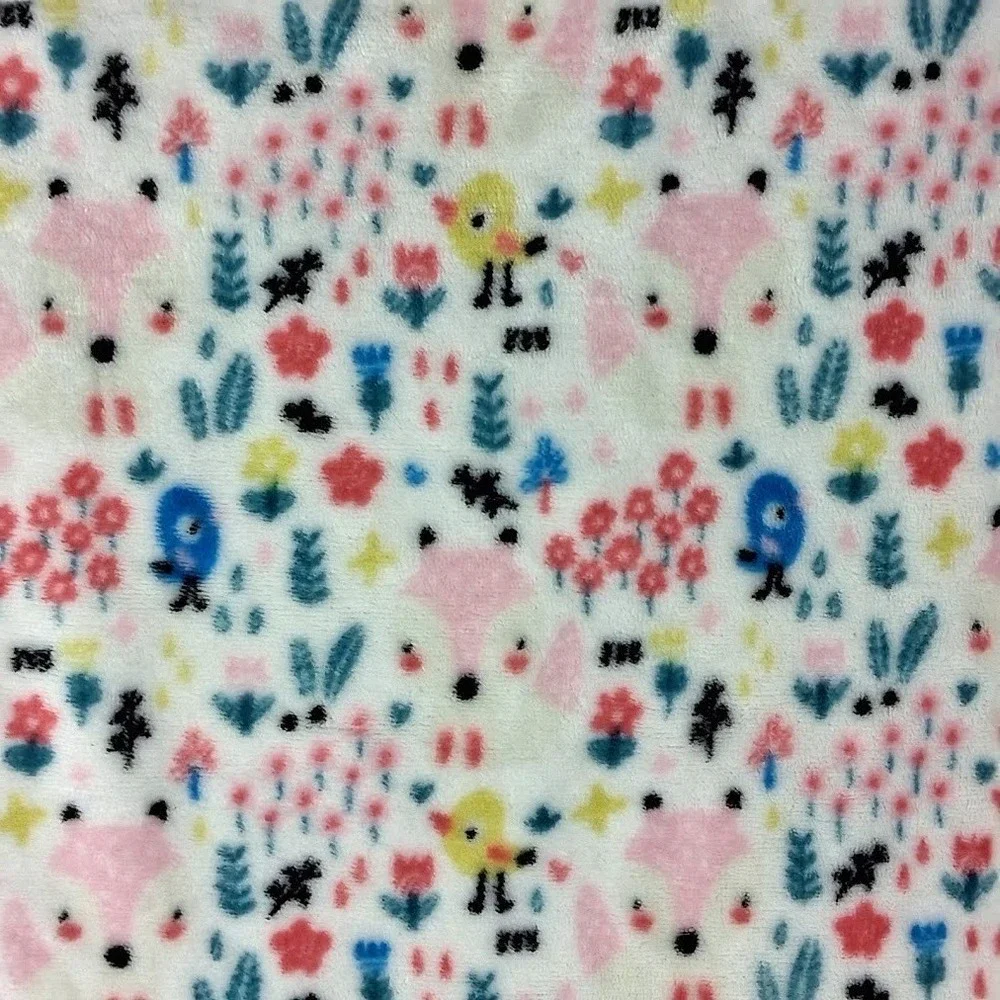 Manhattan Kids Baby Girl White Blanket Fox Chick Bird Flower Fleece Lovey Soft